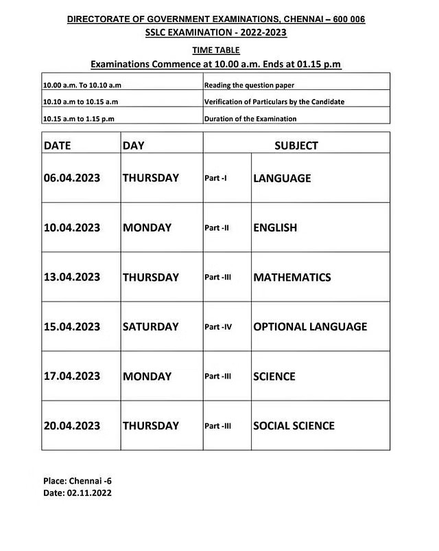 Live Chennai Timetable For Public Examinations For 10th 11th And 12th live-chennai-timetable-for-public-examinations-for-10th-11th-and-12th