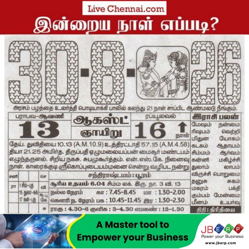 Tomorrow Panchangam August 30, 2026 | Auspicious Timings, Rahu Kalam, Gulikai