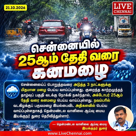 Chennai Rain Alert: Heavy Rain Likely Until October 25 as Low-Pressure System Moves North